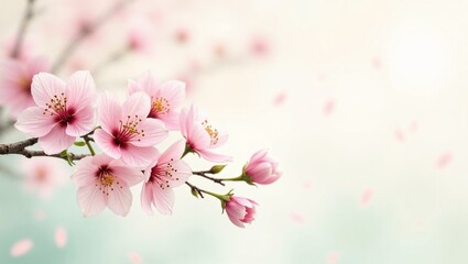 Delicate cherry blossoms in soft pastel light with ethereal bokeh background