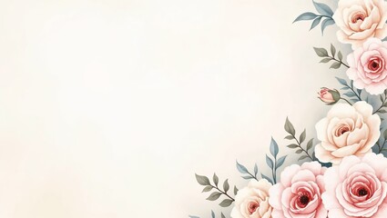 Elegant blush roses and eucalyptus border design with copy space