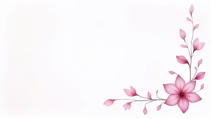 Delicate pink flower branch in minimalist watercolor style with copy space