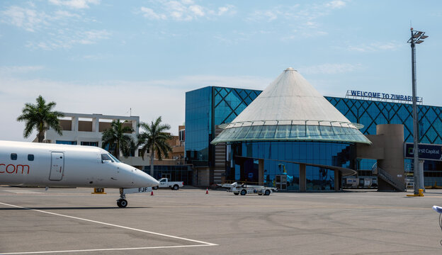 Zimbabwe, Victoria Falls airport terminal building. Welcome sign.
