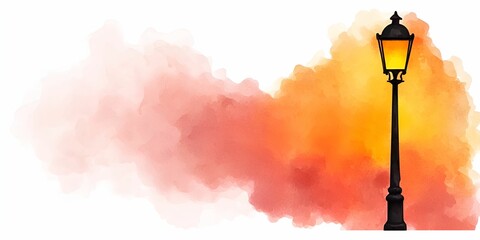 Urban Exploration watercolor A vintage street lamp against a colorful watercolor background.