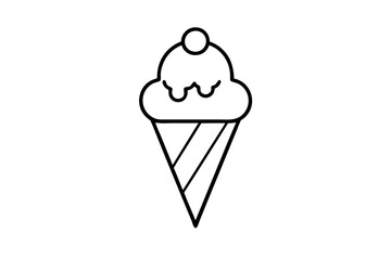 Minimal Line Art Ice Cream Cone - Dessert Vector Illustration