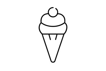 Minimal Line Art Ice Cream Cone - Dessert Vector Illustration