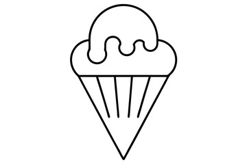 Minimal Line Art Ice Cream Cone - Dessert Vector Illustration