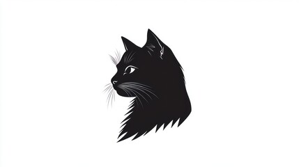 Obraz premium Profile view of a black cat, simple silhouette, clean background, graphic design, suitable for pet-themed decor