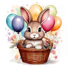Easter bunny with balls in a basket