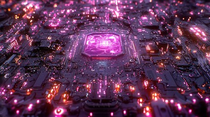 Futuristic CPU, glowing circuits, technology, digital background