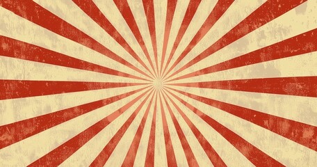 Vintage Sunburst Background with Red and Cream Stripes for Retro Design Projects