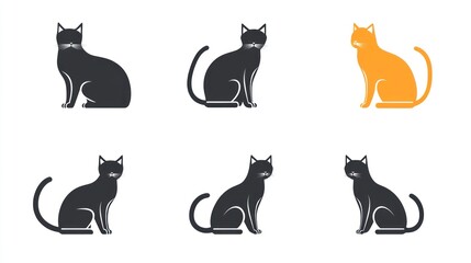 Fototapeta premium Cat silhouettes, various colors, design elements. Possible stock photo use Pet design
