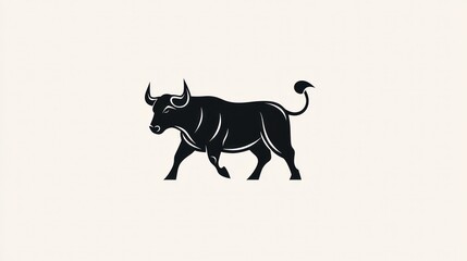 Fototapeta premium Silhouetted bull walking, graphic design element