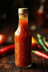 A bottle of fresh red hot sauce