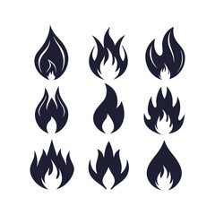 Collection of Flat-Style Fire Flame Icons and Silhouettes