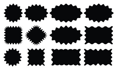 zigzag edges set, zigzag line art, silhouette stickers circle, square, oval and rectangle labels, zigzag chevron, zigzag background, zigzag path, zigzag wavy edge rectangle shapes