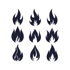 Collection of Flat-Style Fire Flame Icons and Silhouettes