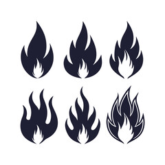 Collection of Flat-Style Fire Flame Icons and Silhouettes