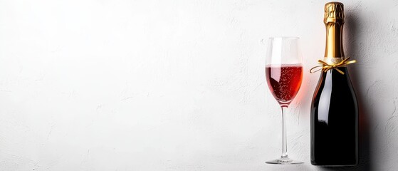 Elegant champagne bottle and glass with red wine for celebration and special occasions.