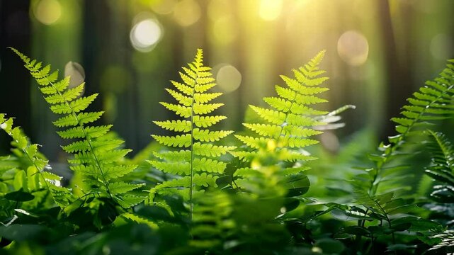 4K湿地森林沼泽绿色蕨类植物逆光