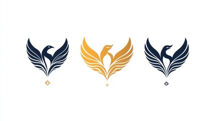 Elegant Phoenix logo variations on white background. Possible use Branding, design