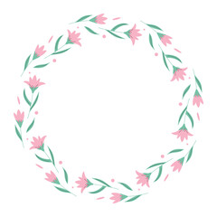 Spring wreath with pink flowers. Decorative element for cards, invitations, sale, scrapbooking. Vector illustration.