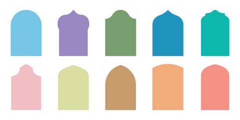 Traditional islamic door and window shapes. Decorative oriental window collection. Islamic arches in minimalist style. Mosque borders or moroccan gates.