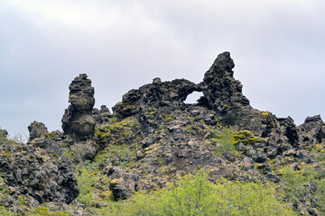 Lava formation in a nature reserve which is a tourist attraction in Dimmuborgir, Iceland. No people.