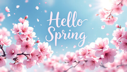 Hello spring: cherry blossom bloom under blue sky