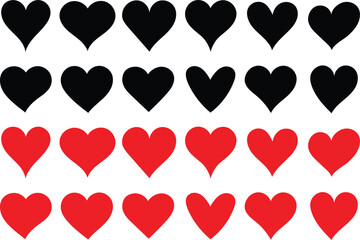 Set of hearts. Black and red heart icons vector. Different heart shapes for web. Heart shape collection