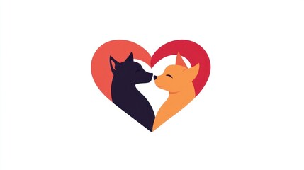 Two foxes in heart shape, romantic, symbolic, animal logo