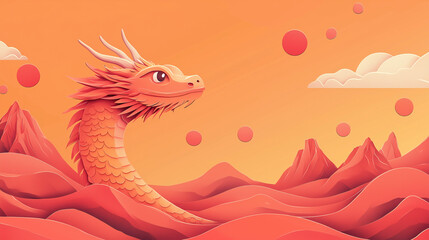 Obraz premium Serene Dragon, Coral Hues, Papercut Landscape