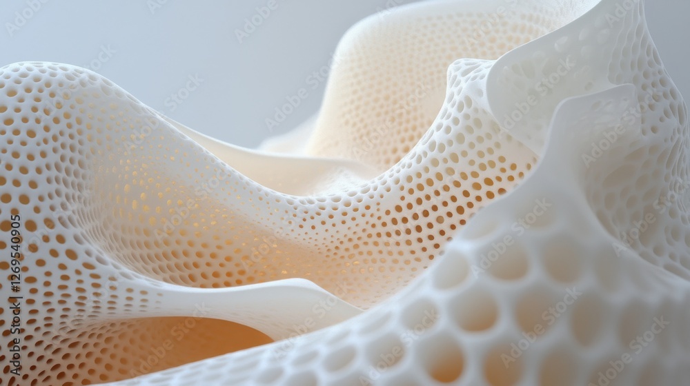 Poster exploring intricate textures of 3d printed structures modern studio artistic minimalist design close