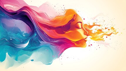 Colorful woman profile, abstract art, vibrant background, design element.