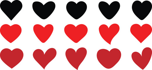 Set of hearts. Black and red heart icons vector. Different heart shapes for web. Heart shape collection