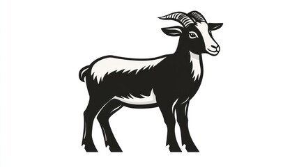 Black and white goat, profile view, farm animal illustration, for print design