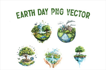Globe with tree clean PNG Bundle. . Sustainable Earth and Tree Vector Bundle.
