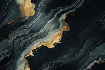 Obraz premium Seamless South Onyx abstract design featuring swirling patterns in shades of black, gray, and gold, resembling a marbled texture. The composition creates a sense of depth and movement.