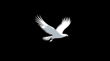 White falcon in flight against black background