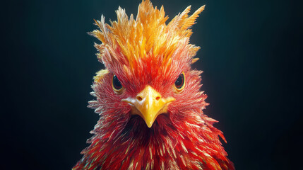 Fototapeta premium a striking phoenix with golden-red feathers, poised majestically, sharp beak and intense gaze