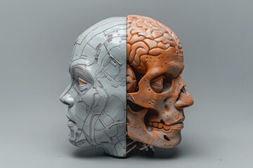 Duality of Human and Machine: A Conceptual Face Sculpture