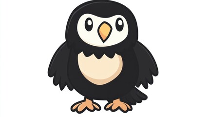 Fototapeta premium Cute cartoon puffin standing on white background. Possible use Children's book illustration