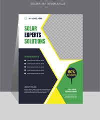 Obraz premium Solar power print Flyer poster editable template suitable for Solar panel installation and repair, maintenance services, leaflet, brochure cover design