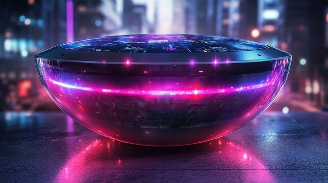 Futuristic tech sphere city night display