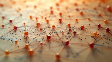 Abstract network connections in orange and blue with depth of field