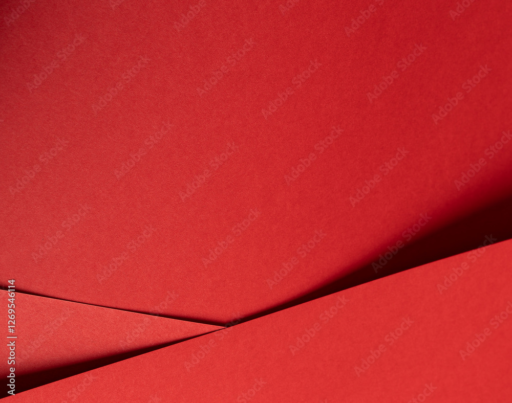 Poster Bold scarlet red paper background with a deep matte texture and overlapping folds. Vibrant crimson and cherry tones create an elegant, minimal, and abstract composition with clean geometric lines and