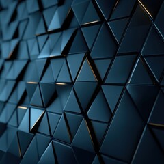 Futuristic, High Tech, dark background, with a triangular block structure. Wall texture with a 3D triangle tile pattern. 3D render