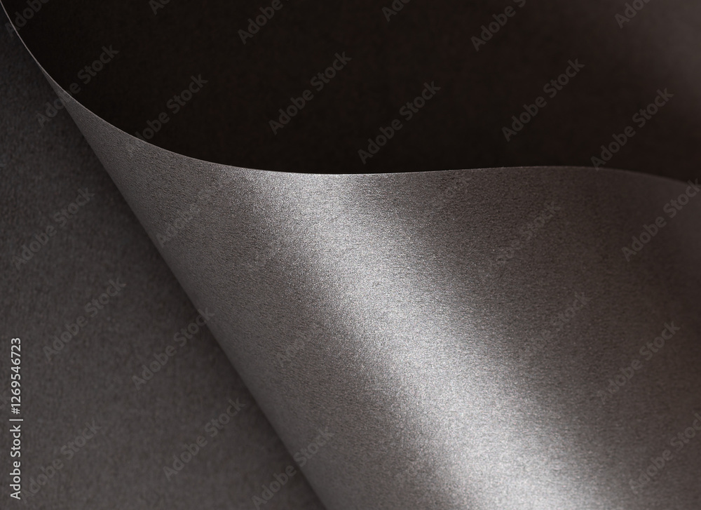 Poster Charcoal gray paper background with a pearlescent, glossy texture and shimmering wavy edges. Deep graphite and gunmetal tones create a sleek, elegant, and luxurious abstract design.