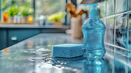 Dishwashing liquid closeup kitchen image