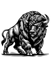 Woodcut-style illustration of an American bison