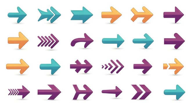 Iconos de flechas planas minimalistas en varias direcciones con fondo transparente