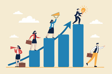 Business development plan for improvement, teamwork help growing revenue, growth and achievement, team strategy for business success concept, business people team working on improve bar graph.