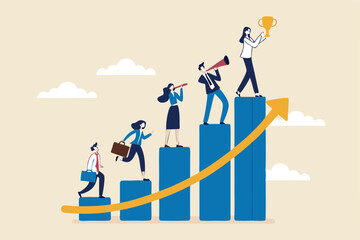 Business development plan for improvement, teamwork help growing revenue, growth and achievement, team strategy for business success concept, business people team working on improve bar graph.